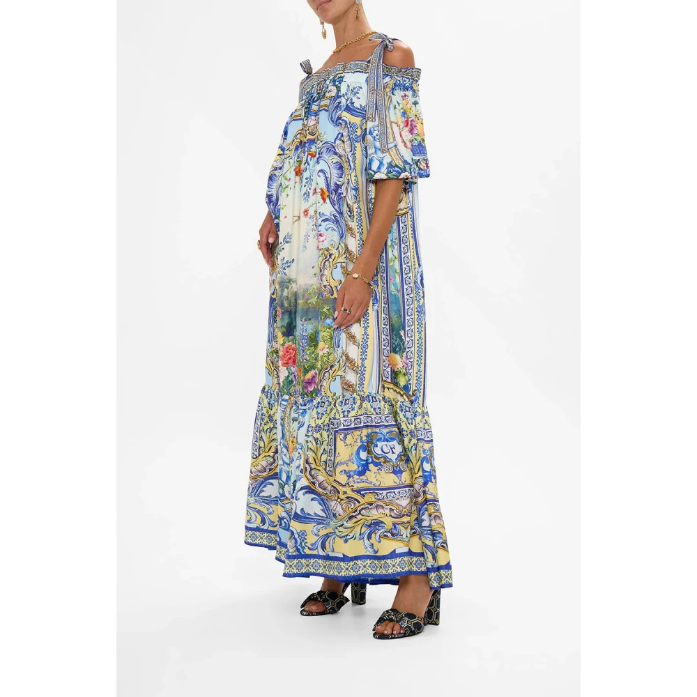 Camilla Off Shoulder Frill Zijden Jurk Multicolor Dames