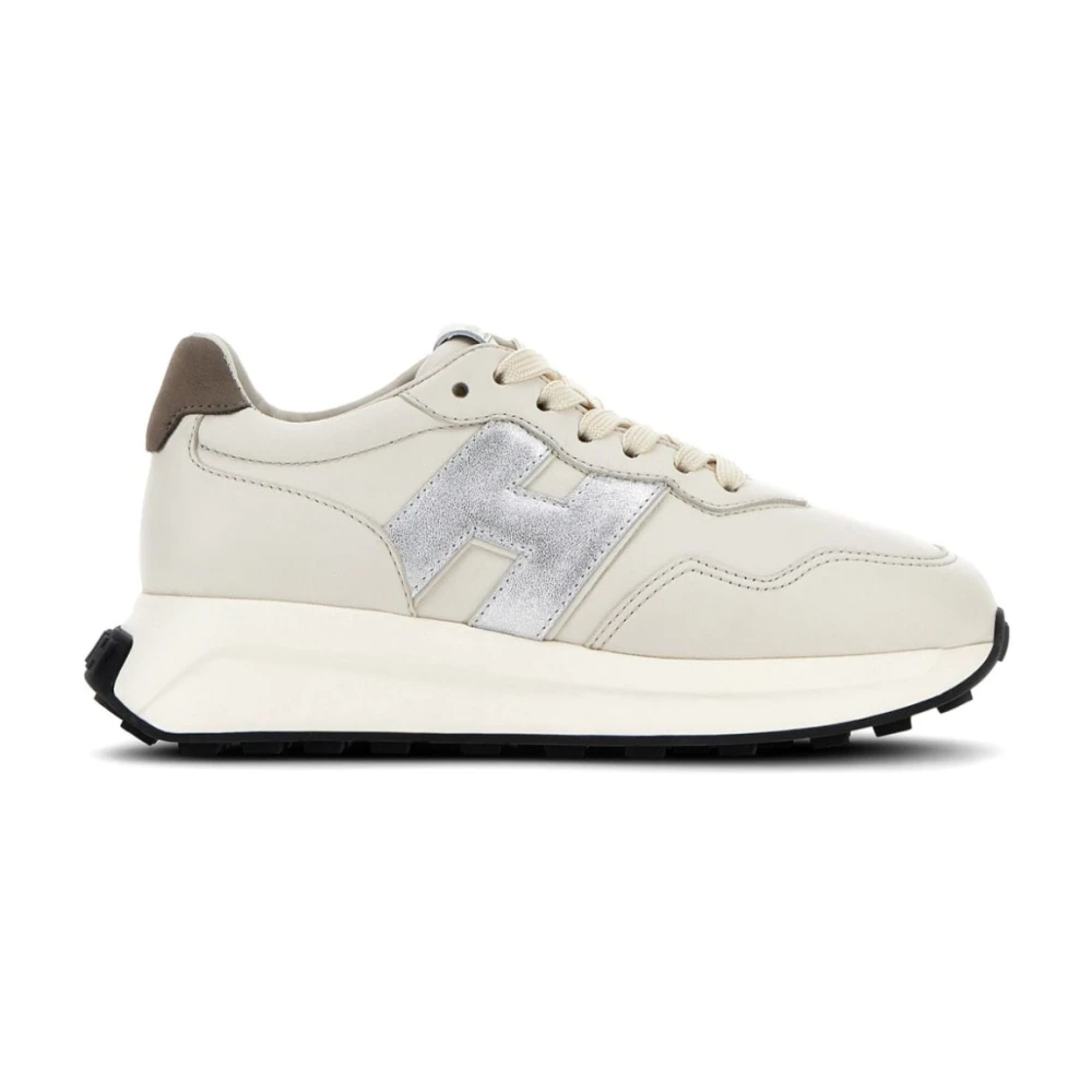 Hogan Witte Sneakers Paneelontwerp Metallic Afwerking Dames Schoenen