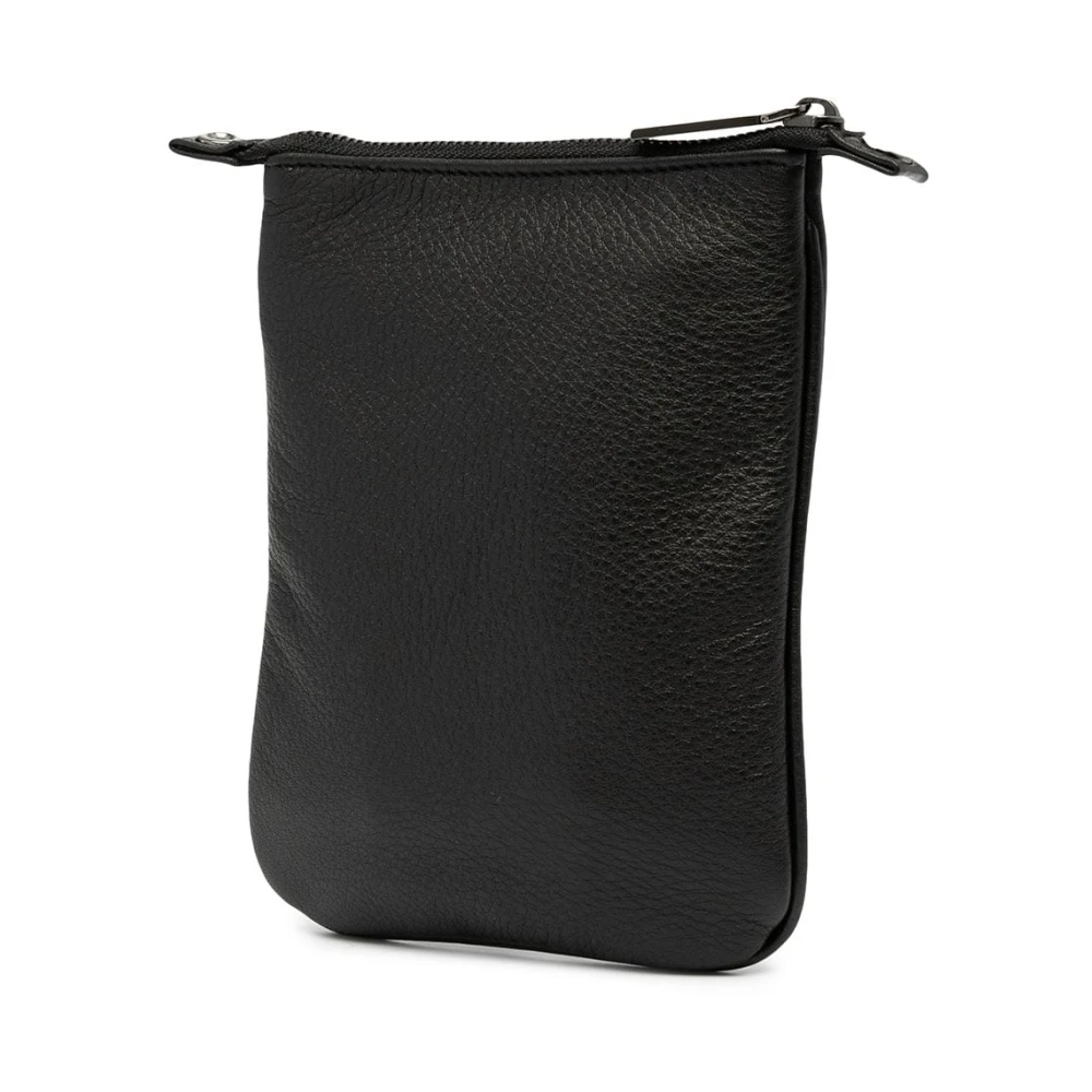 Yohji Yamamoto Zwarte leren schoudertas met voorborduursel Black Dames