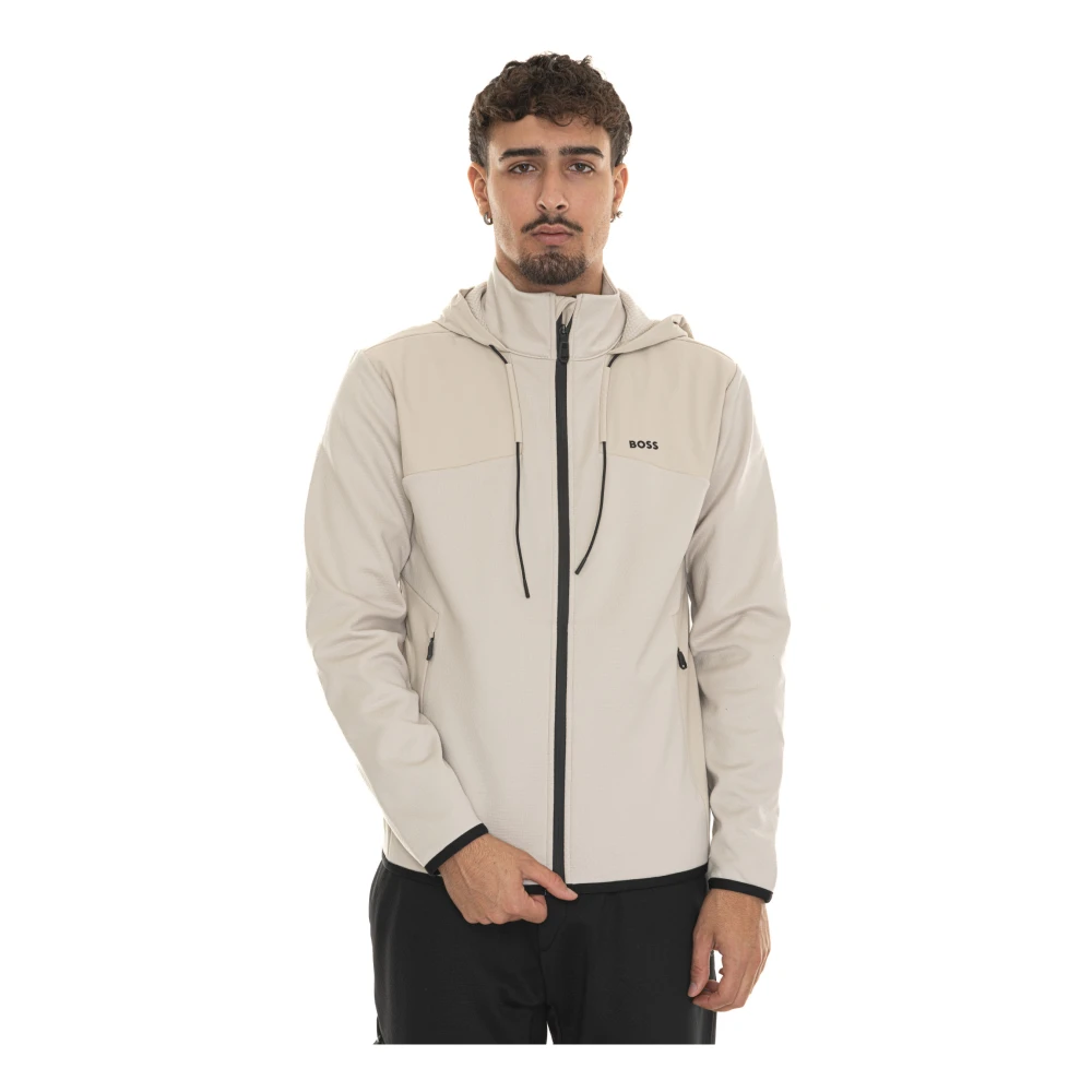 Boss Rits Hoodie met Contrast Details Beige Heren