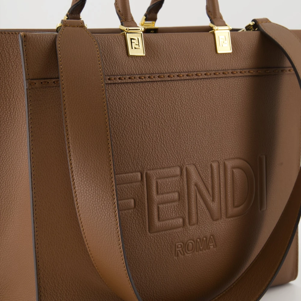 Fendi Grain Leather Tote Bag Brown Dames
