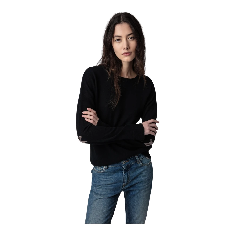 Zadig & Voltaire Zwarte Kasjmier Sterrenpatch Trui Black Dames