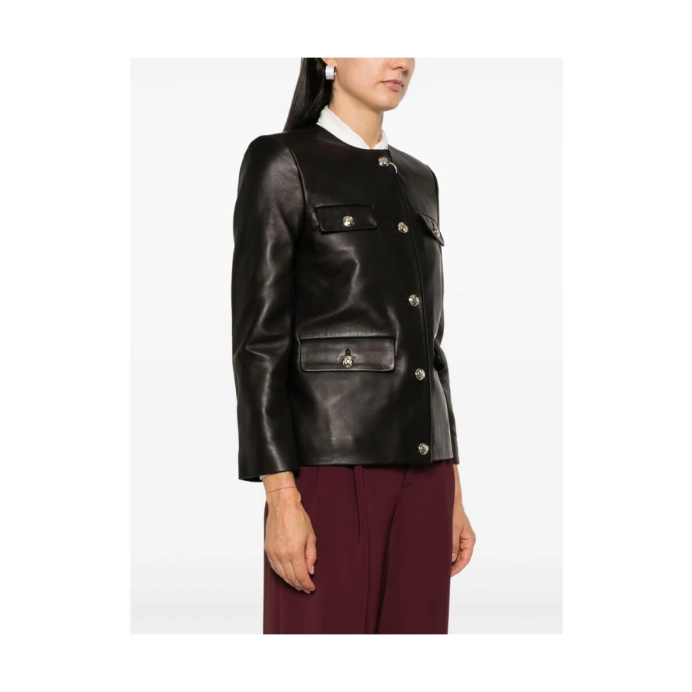 Anine Bing Zwart leren bovenkleding met gouden knopen Black Dames