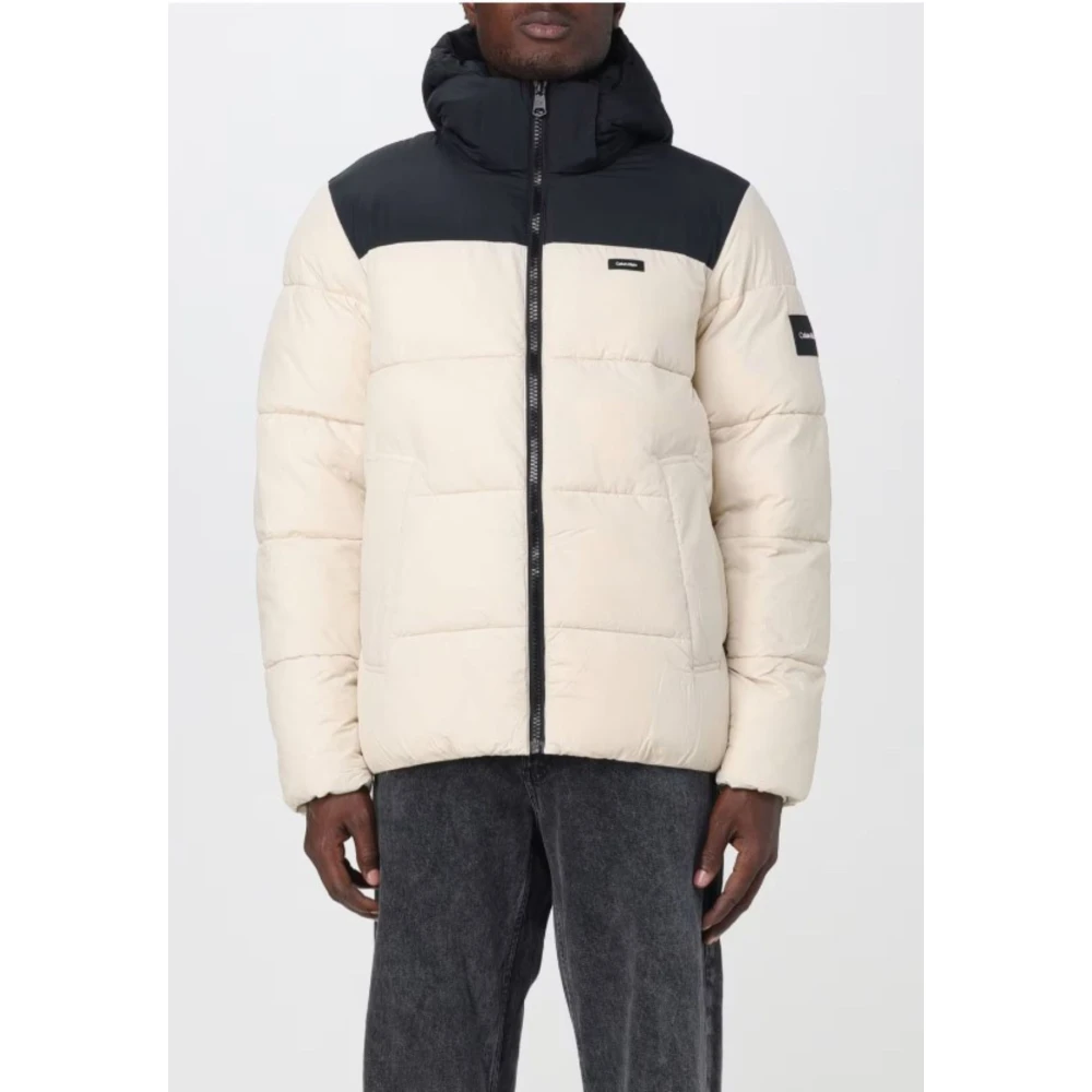 Calvin Klein Heren Color Block Gewatteerde Jas Beige Heren