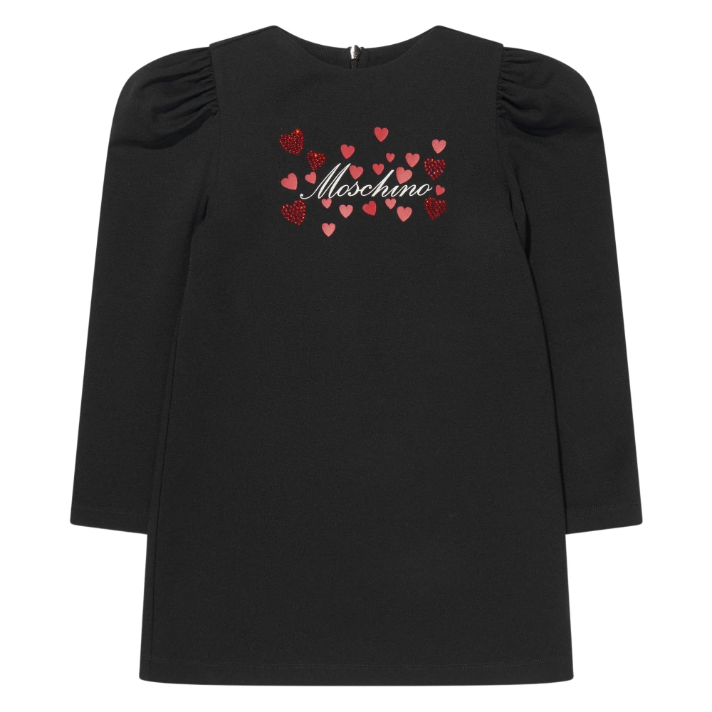 Moschino Girls Black Dresses, 14 Y, Hearts Logo Dress