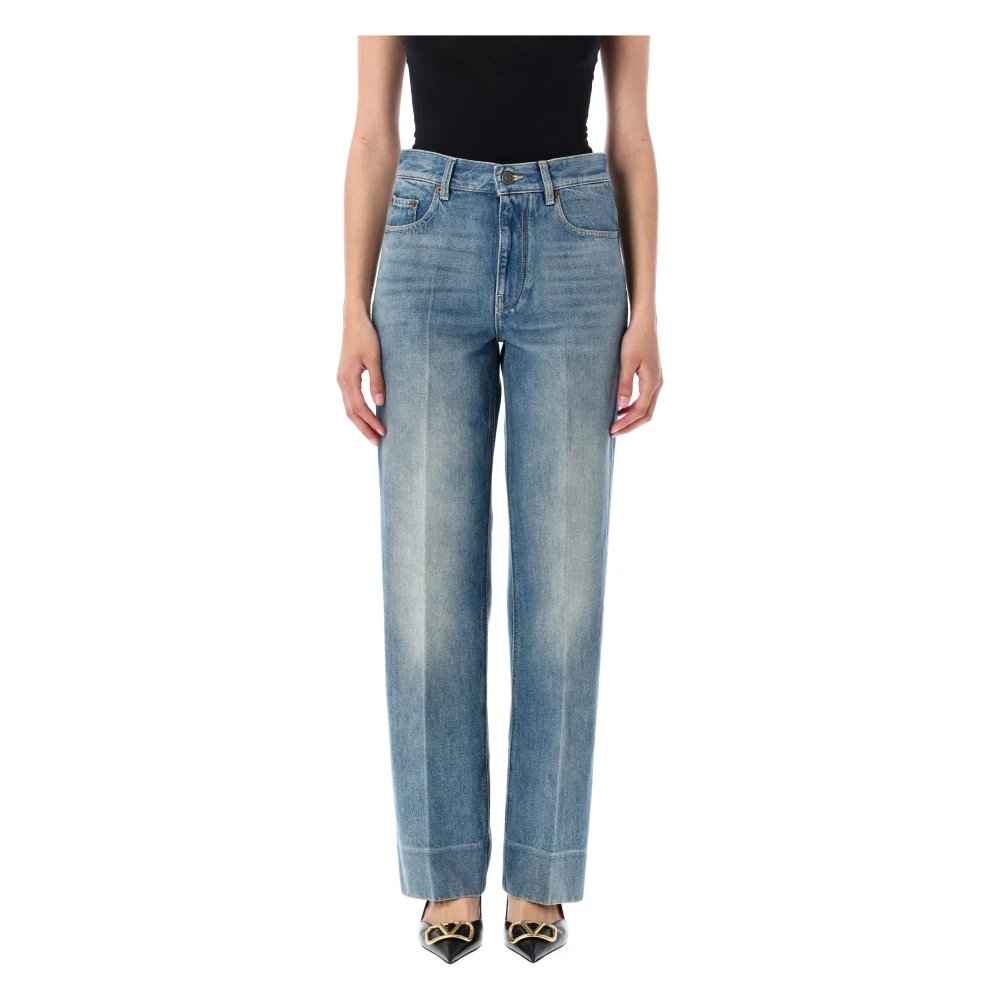 Valentino Garavani Women's Blue Denim Jeans With Contrasting Stitching