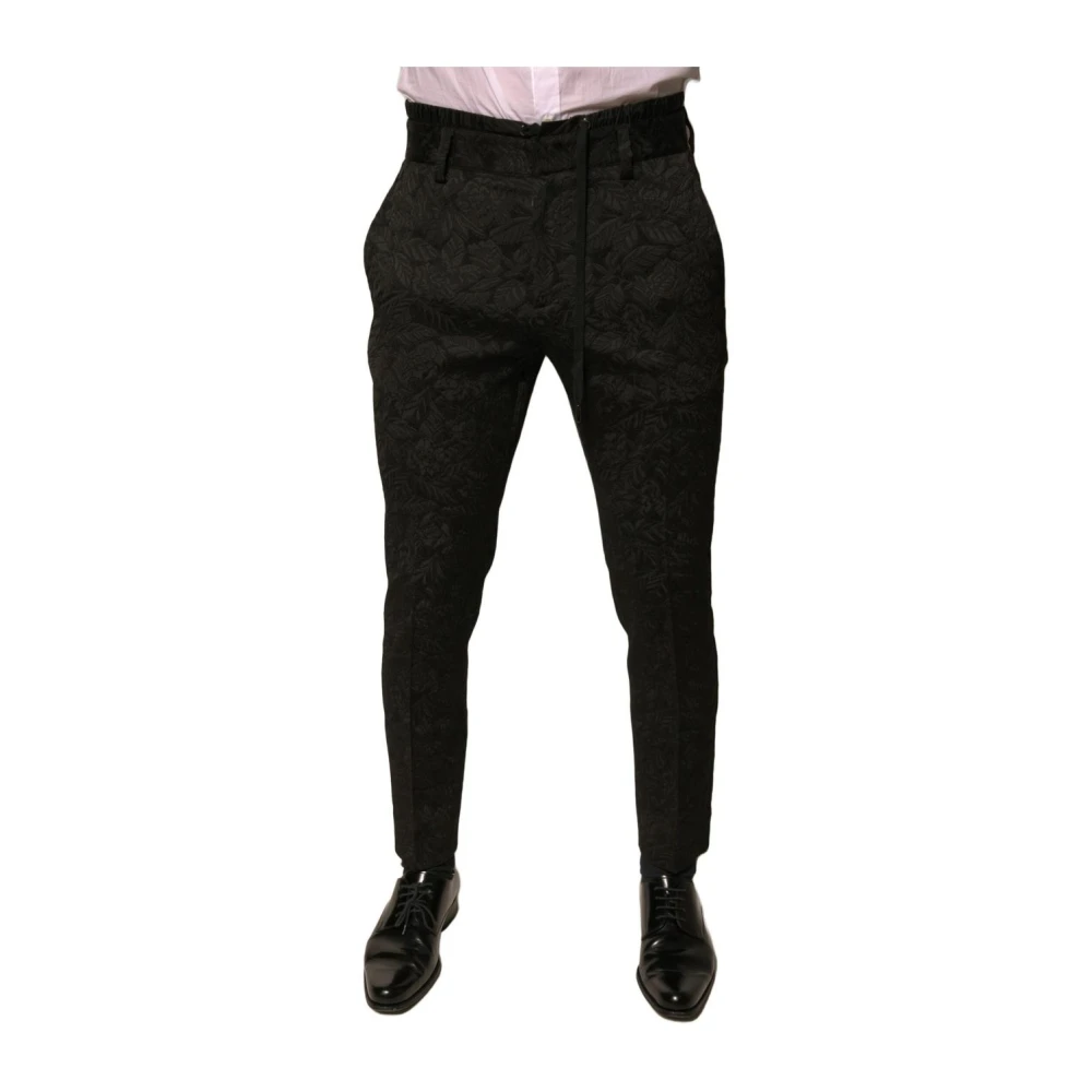 Dolce & Gabbana Men's Black Floral Skinny Dress Trousers - Slim-Fit Trousers - S - Trousers