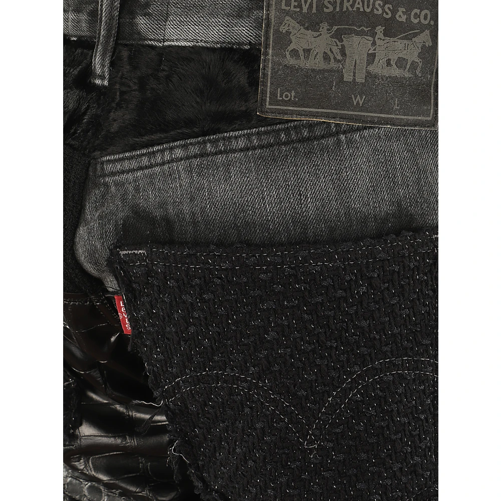 Junya Watanabe Patchwork Denim Jeans met Distressed Finish Black Dames