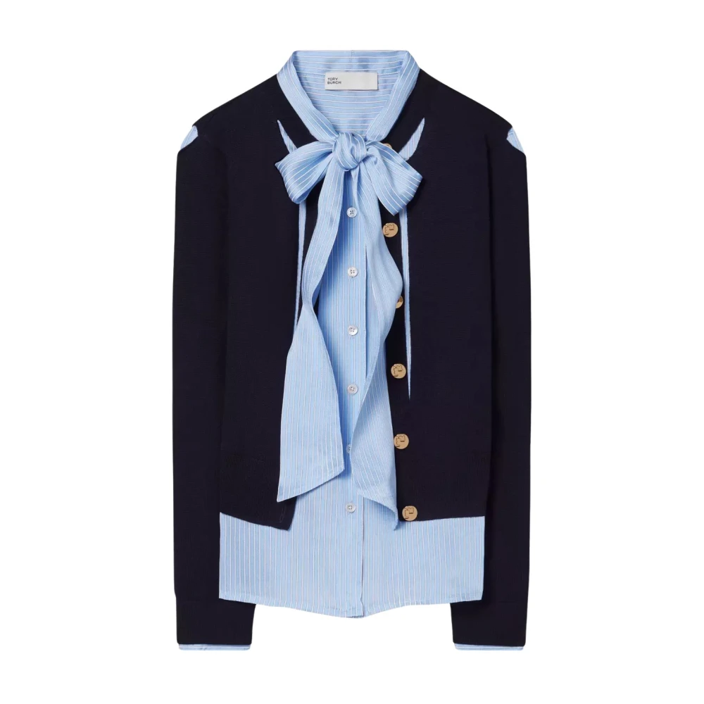 TORY BURCH Navy Wol Vest Gestreepte Kraag Black Dames
