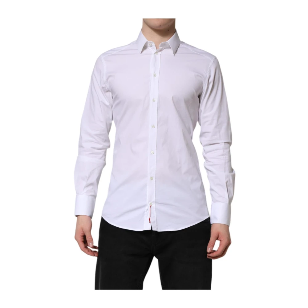 Dolce & Gabbana Men's White/Gold Cotton Formal Dress Shirt