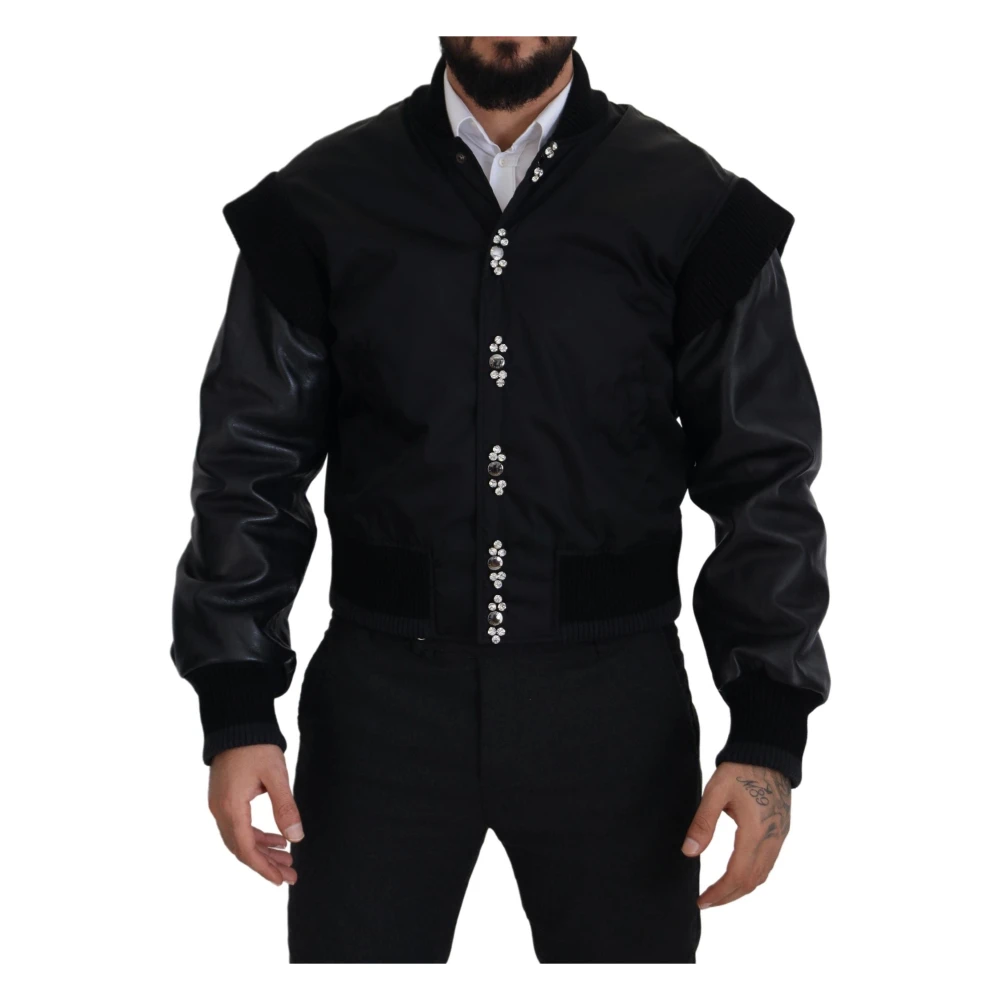 Dolce & Gabbana Black Crystal-Embellished Bomber Jacket - Male - Bomber Jackets - S - Jackets