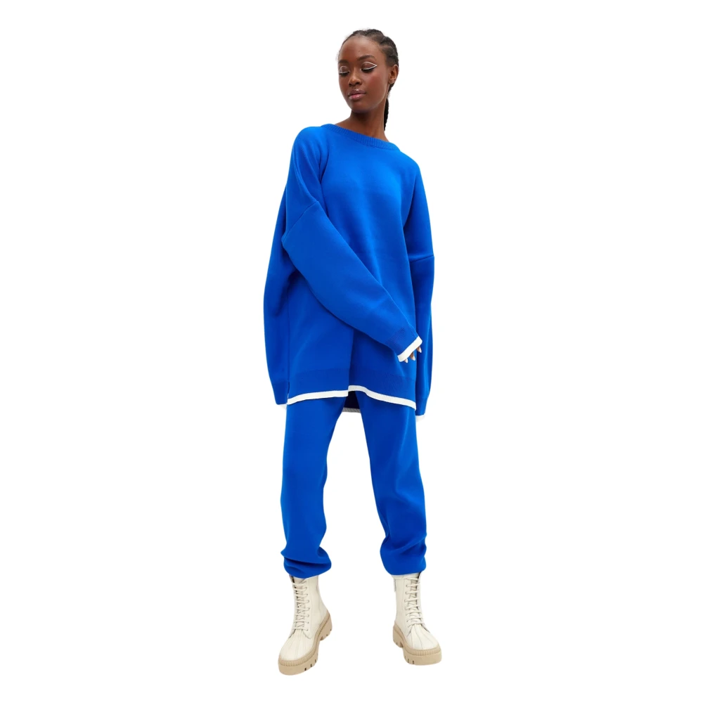 Cesare Gaspari Lyxig Oversized Jogger Set - Blå Blue, Dam