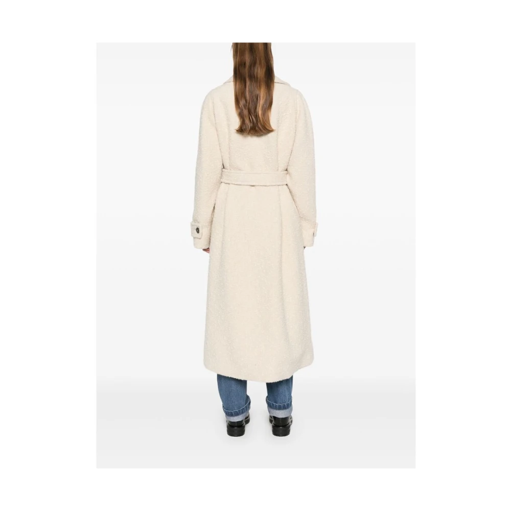 Herno Witte Wol Bouclé Ceintuur Winterjas Beige Dames