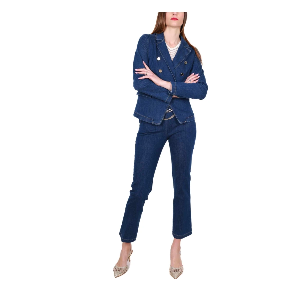 Liu Jo Dubbelrijige denim blazer met gouden knopen Blue Dames