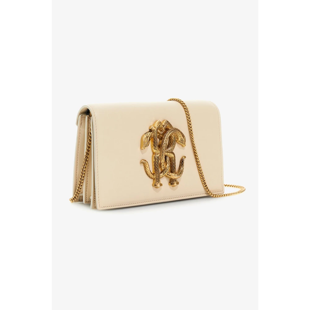 Roberto Cavalli Monogram Mirror Snake Leren Schoudertas Beige Dames