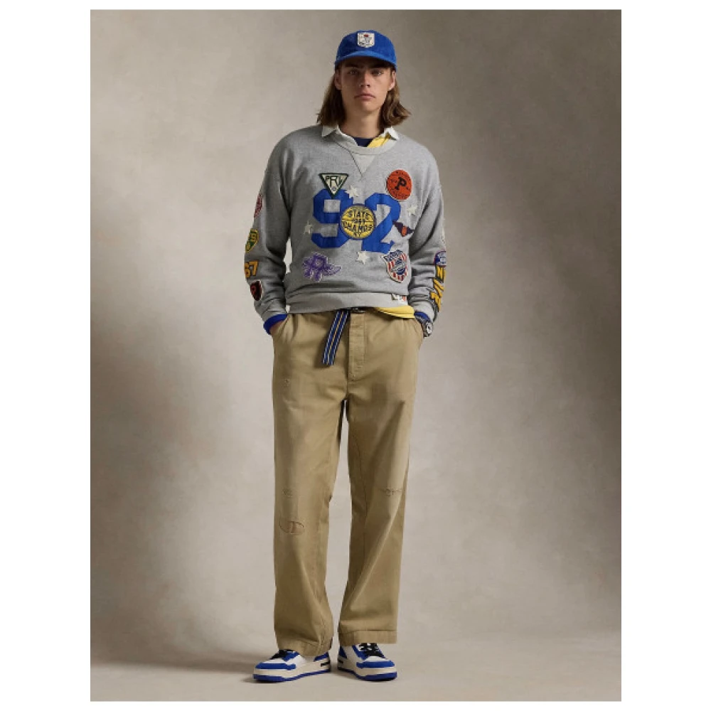 Polo Ralph Lauren Vintage Basketball Multi-Patch Sweatshirt Gray Heren