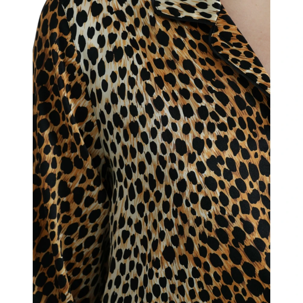 Dolce & Gabbana Elegante Bruine Zijden Blouse met Dierenprint Brown Dames
