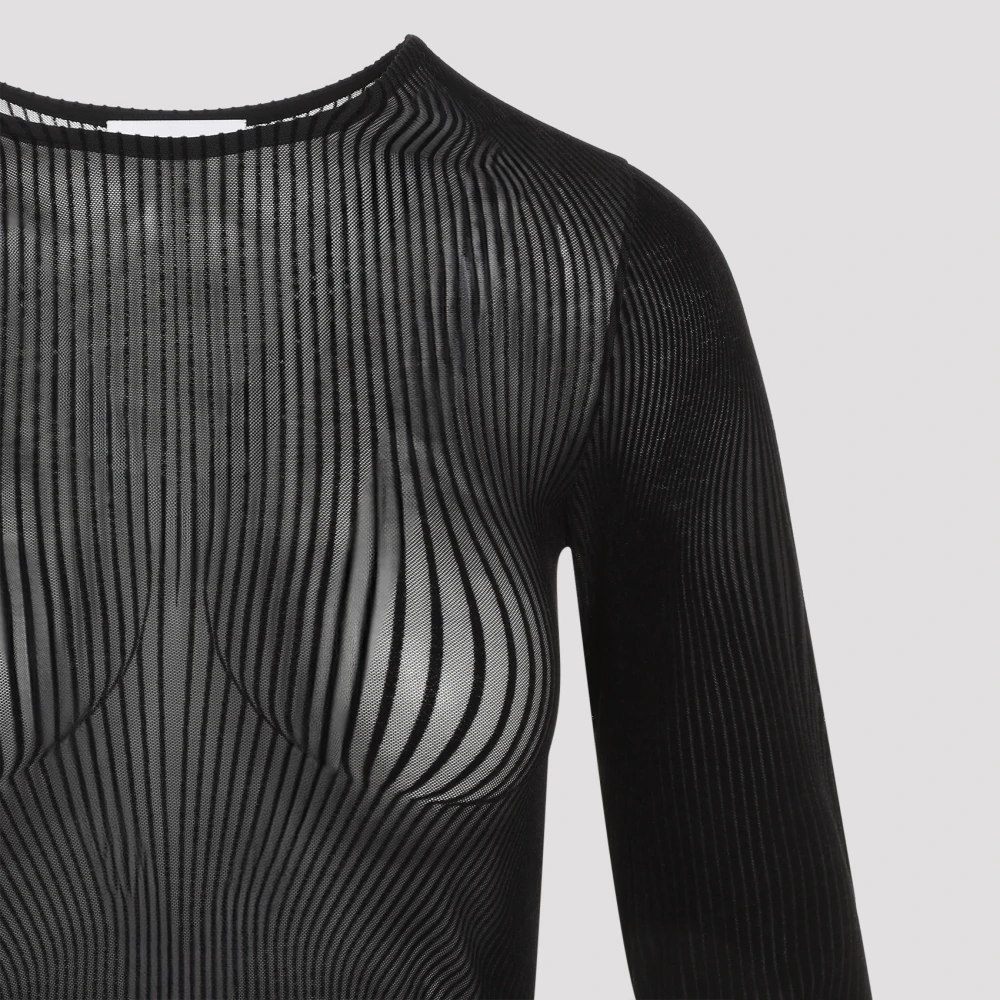 Jean Paul Gaultier Zwart Mesh Lang Flocked Jurk Black Dames