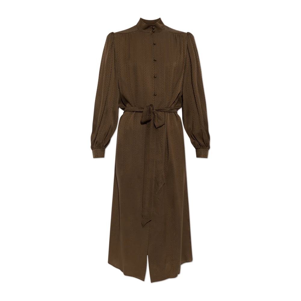 Valentino Garavani , Shirt Dresses, Female, Brown, L, Silk Midi Dress With A Waist Belt