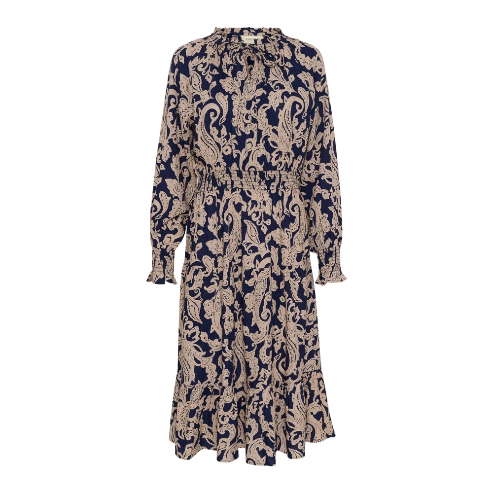 Cream Blauwe Paisley Lange Jurk met Pofmouwen Blue Dames