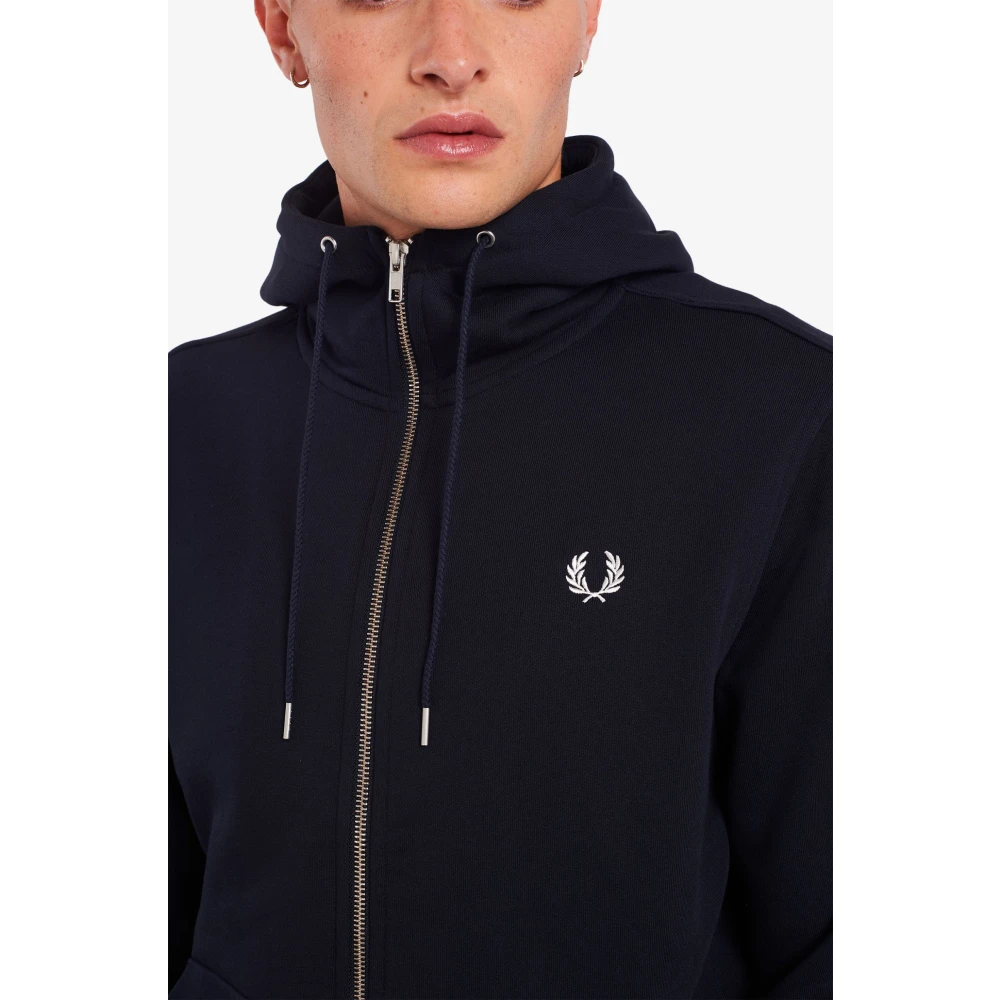 Fred Perry Navy Hooded Sweatshirt met Rits Blue Heren