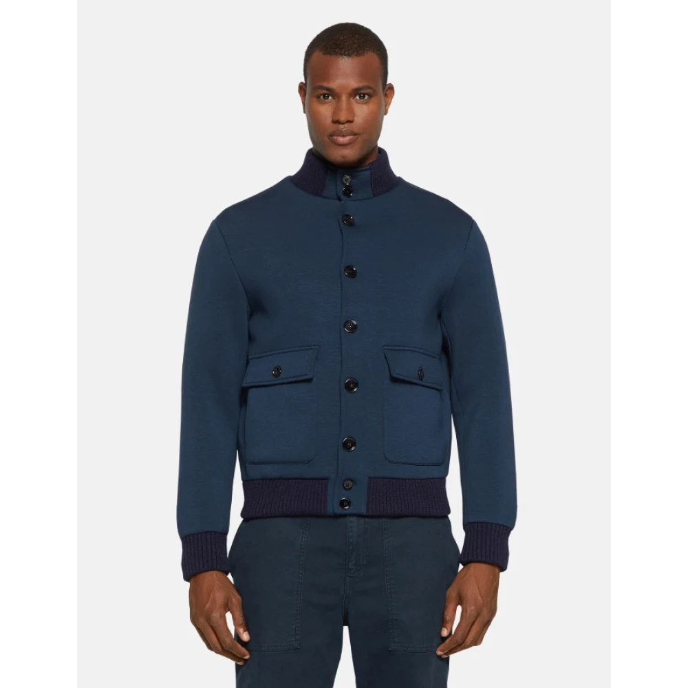 Dondup Blauwe Technische Jersey Bomberjack Blue Heren