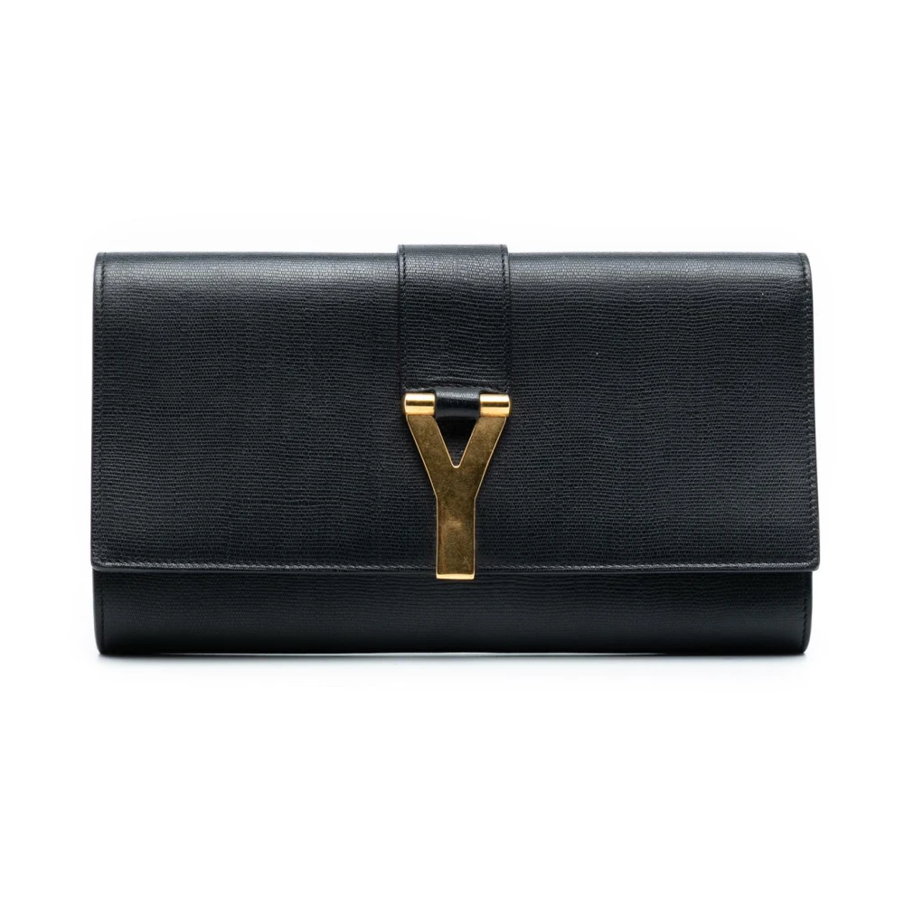Saint Laurent Vintage Women's Black Pre-Owned Envelope Flap Leather Clutch