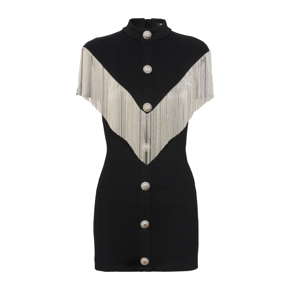 Balmain Metalen Jurk met Korte Franjes Black Dames