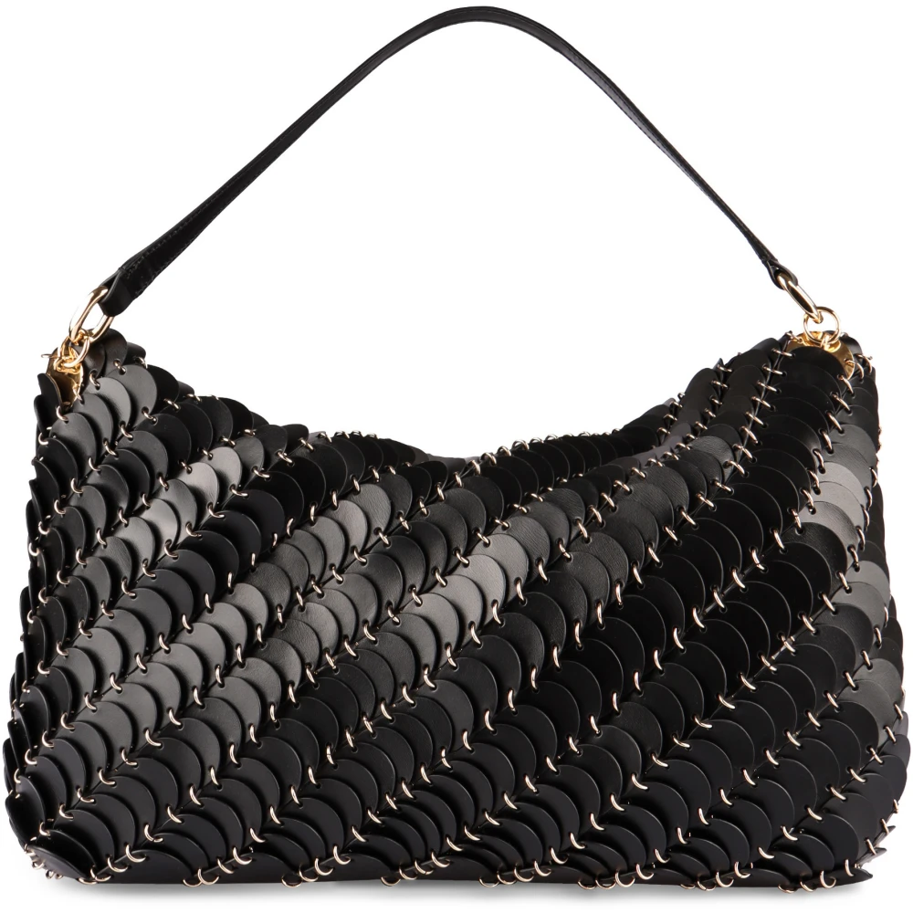 Paco Rabanne Leren schoudertas met magnetische flap Black Dames