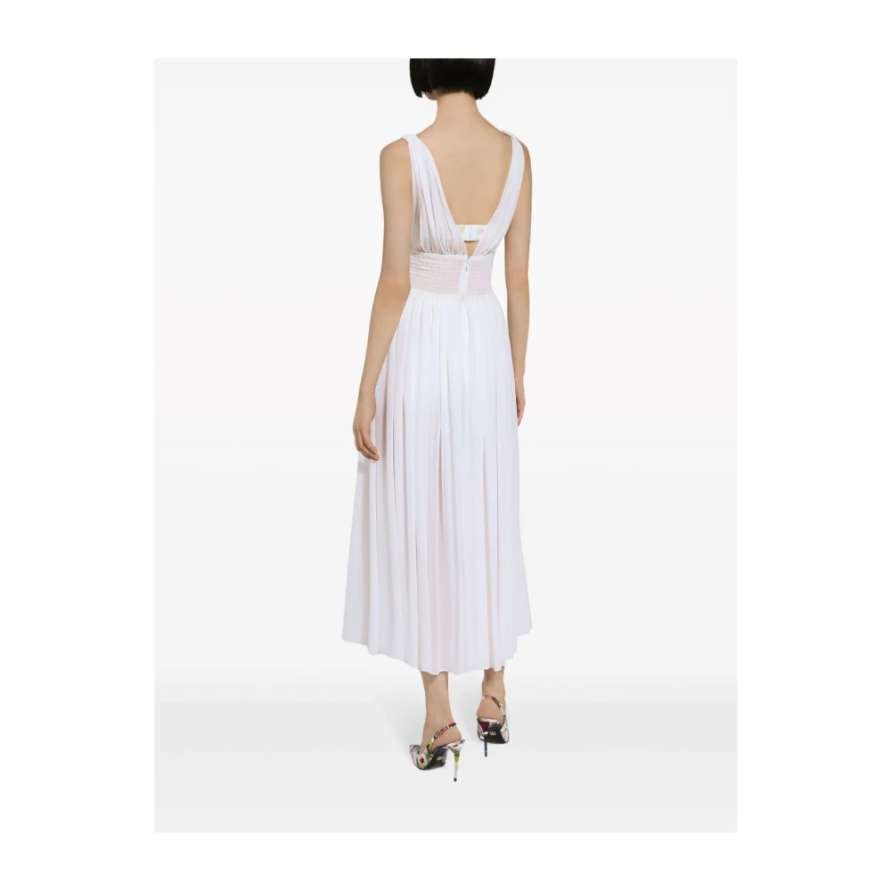 Dolce & Gabbana Witte Zijden V-Hals Jurk White Dames