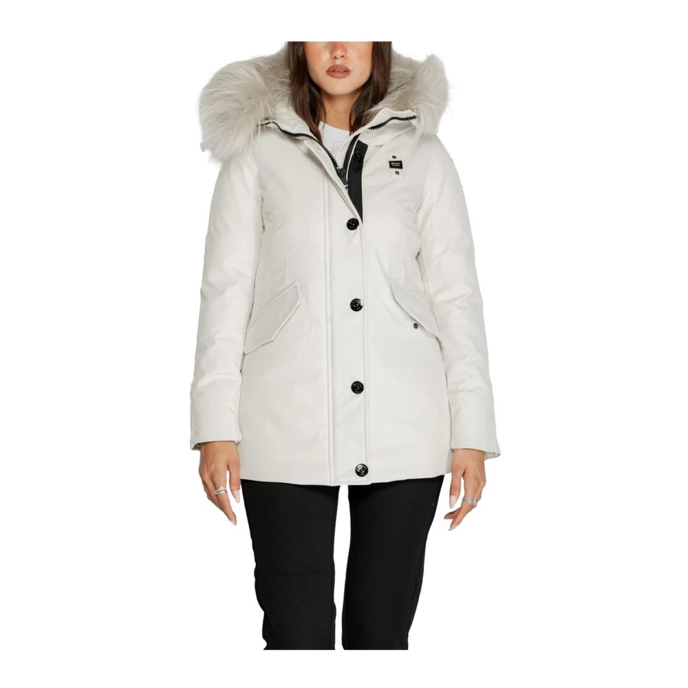 Blauer Witte Polyester Blend Dames Herfst Winter Jas White Dames