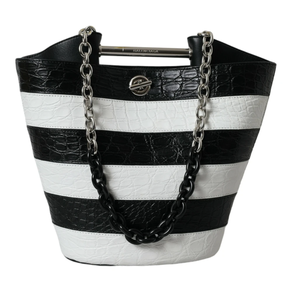 Balenciaga Chique Crocodile Maxi Bucket Bag White Dames