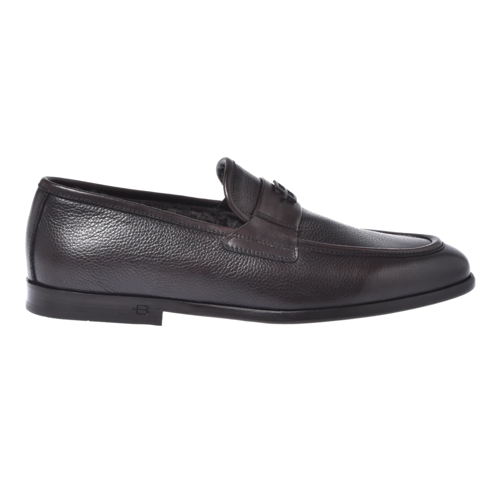 Baldinini Mannelijk Bruin Dark Tumbled Leather And Leather Loafers