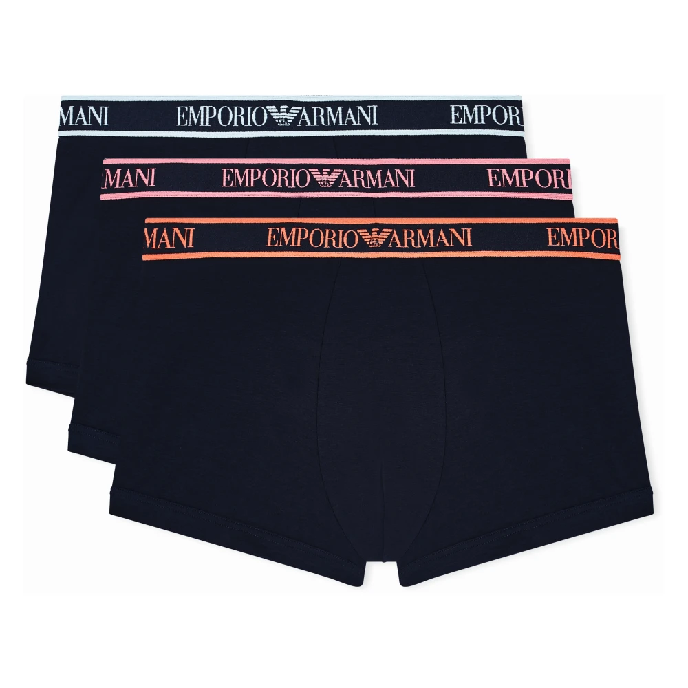 Emporio Armani Herr Blå Underkläder S, Bomull, Embroidered Boxers (Set Of Three)