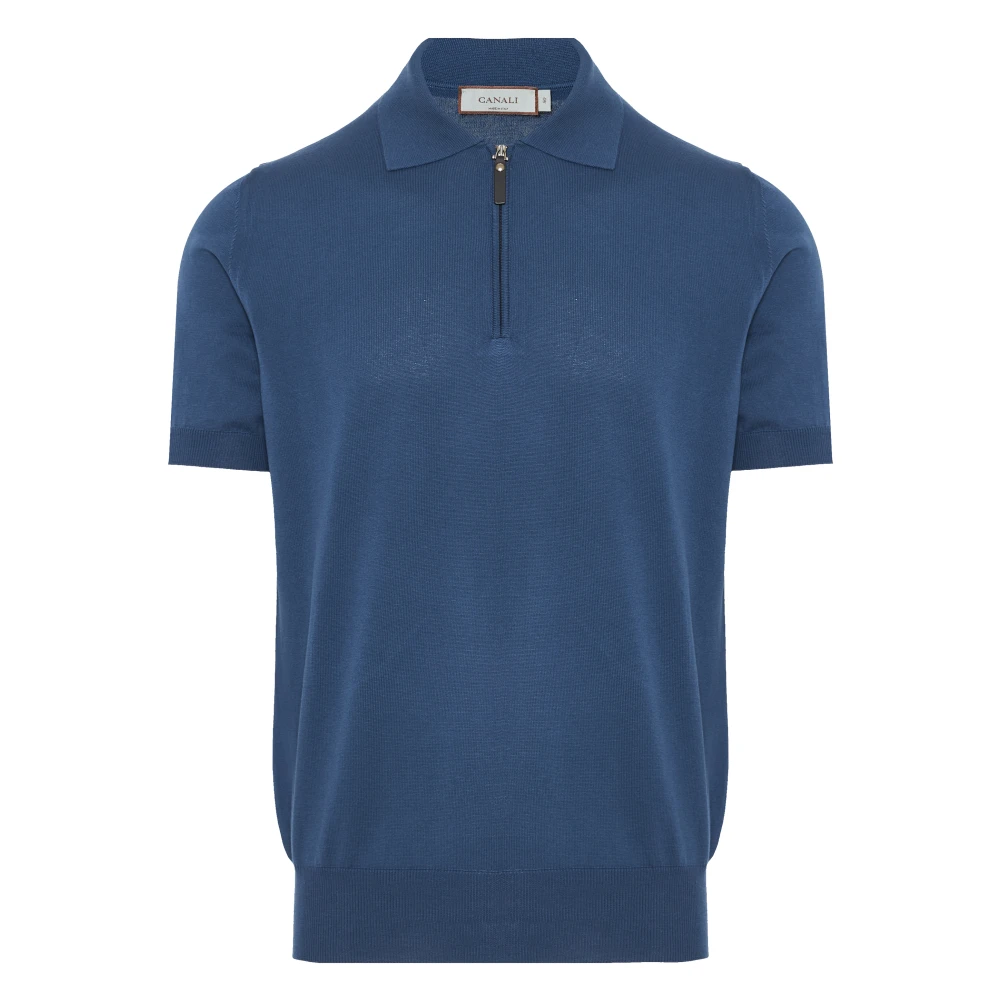 Canali Ritssluiting Polo Shirt in Katoen Blue Heren
