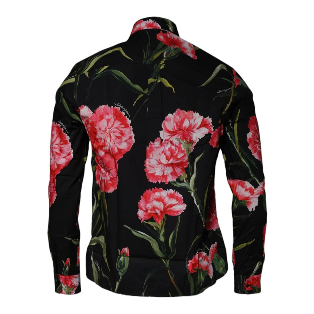 Dolce & Gabbana Zwarte Bloemen Slim Fit Overhemd Black Heren