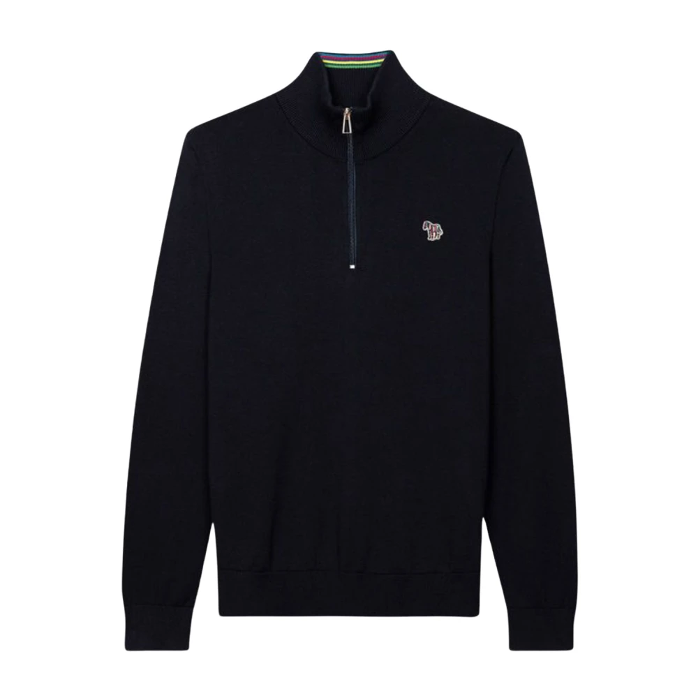 Paul Smith Men's Blue Quarter Zip Zebra Logo Jumper - Turtlenecks - Xl - Knitwear