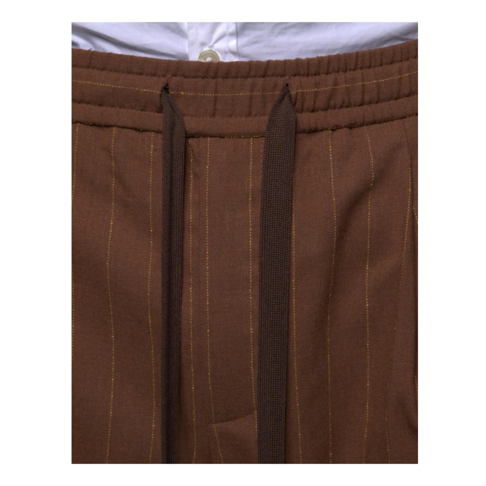 Dolce & Gabbana Gestreepte Skinny Dress Pants met Trekkoordsluiting Brown Heren
