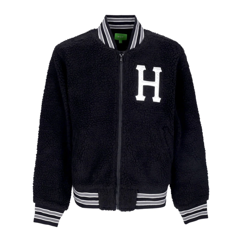 HUF Svart Sherpa Varsity Jacka med Dragkedja Black, Herr