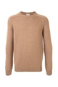 Brązowy Sweter z Rąbkiem i Okrągłym Dekoltem