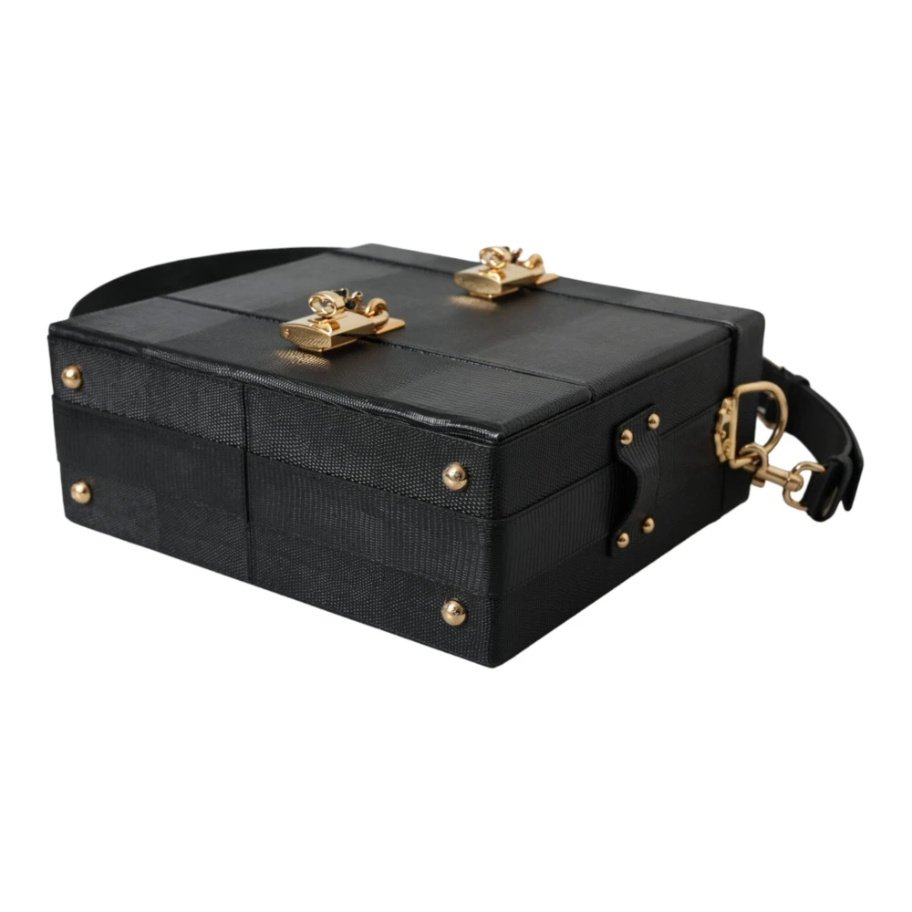 Dolce & Gabbana Zwarte Leren Hagedis-geëtste Schoudertas Black Heren
