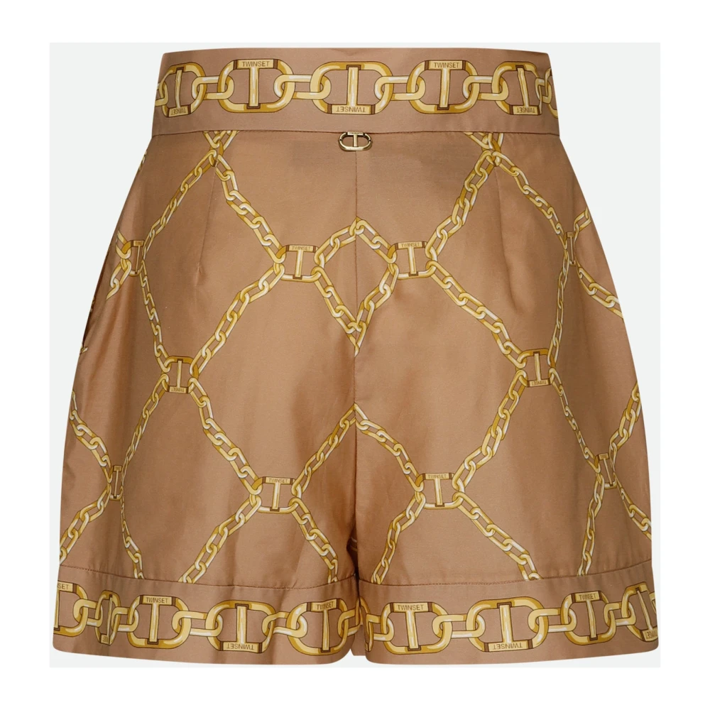 Twinset Bruine Logo Shorts Hoge Taille Brown Dames