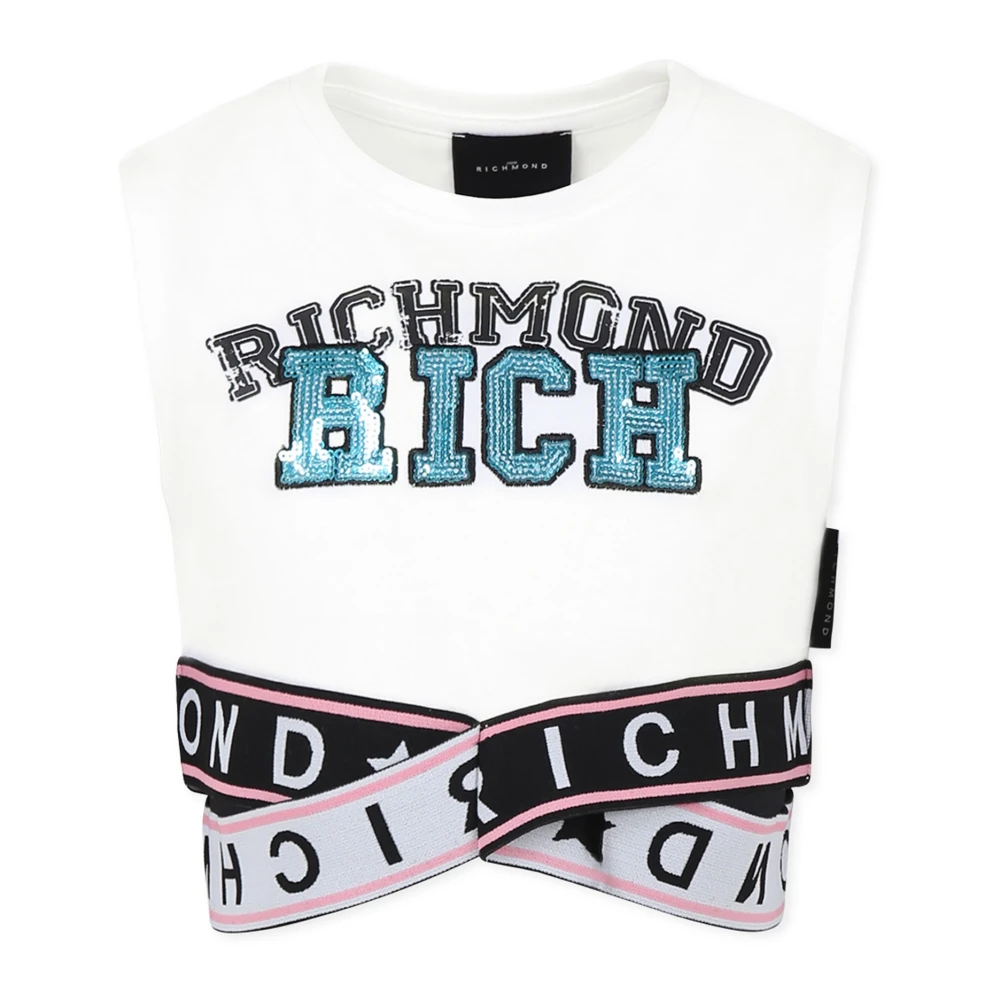 John Richmond Vit Crop Top med Logo Print White, Flicka