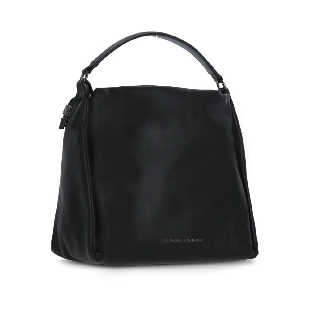 BRUNELLO CUCINELLI Zwarte Leren Handtas met Koordsluiting Black Dames