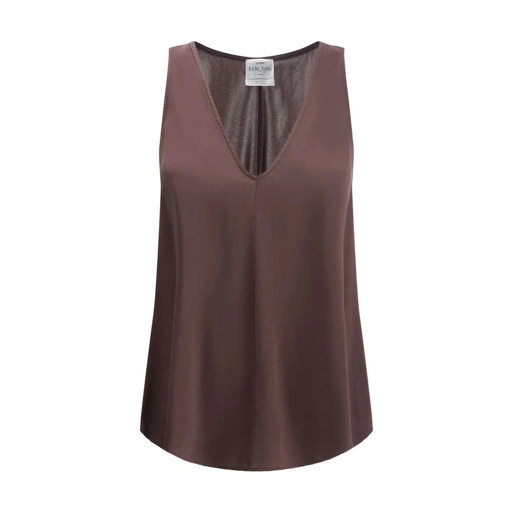 Forte Satin Top met V-hals Brown Dames
