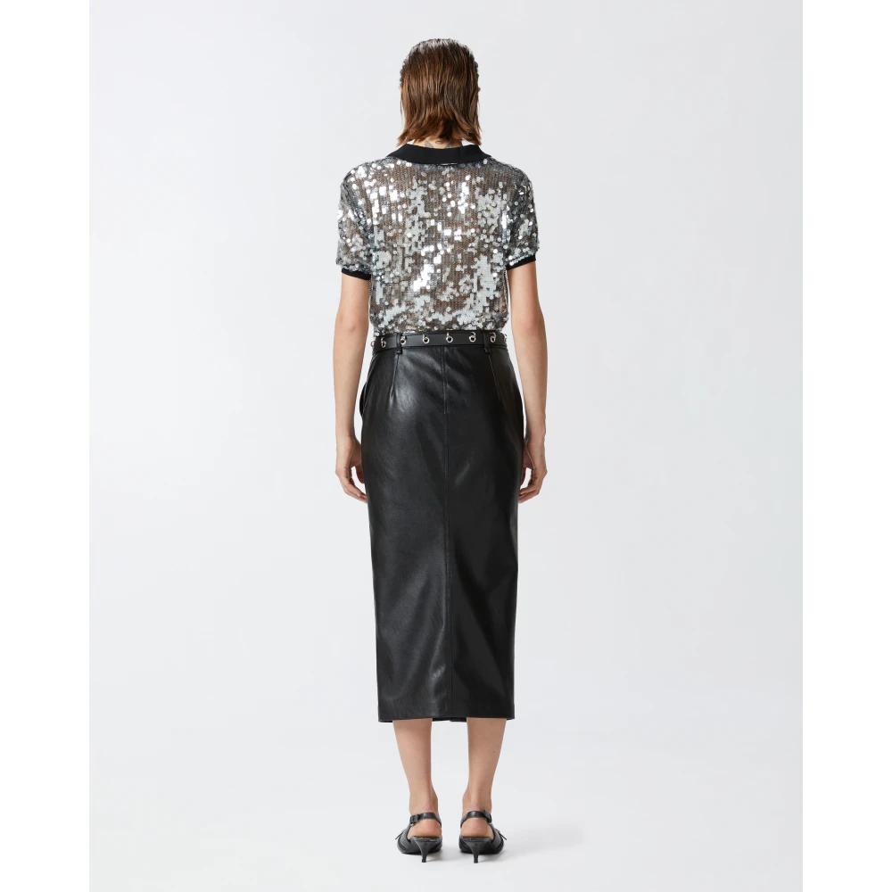 pinko Zwarte leren effect midi rok Black Dames