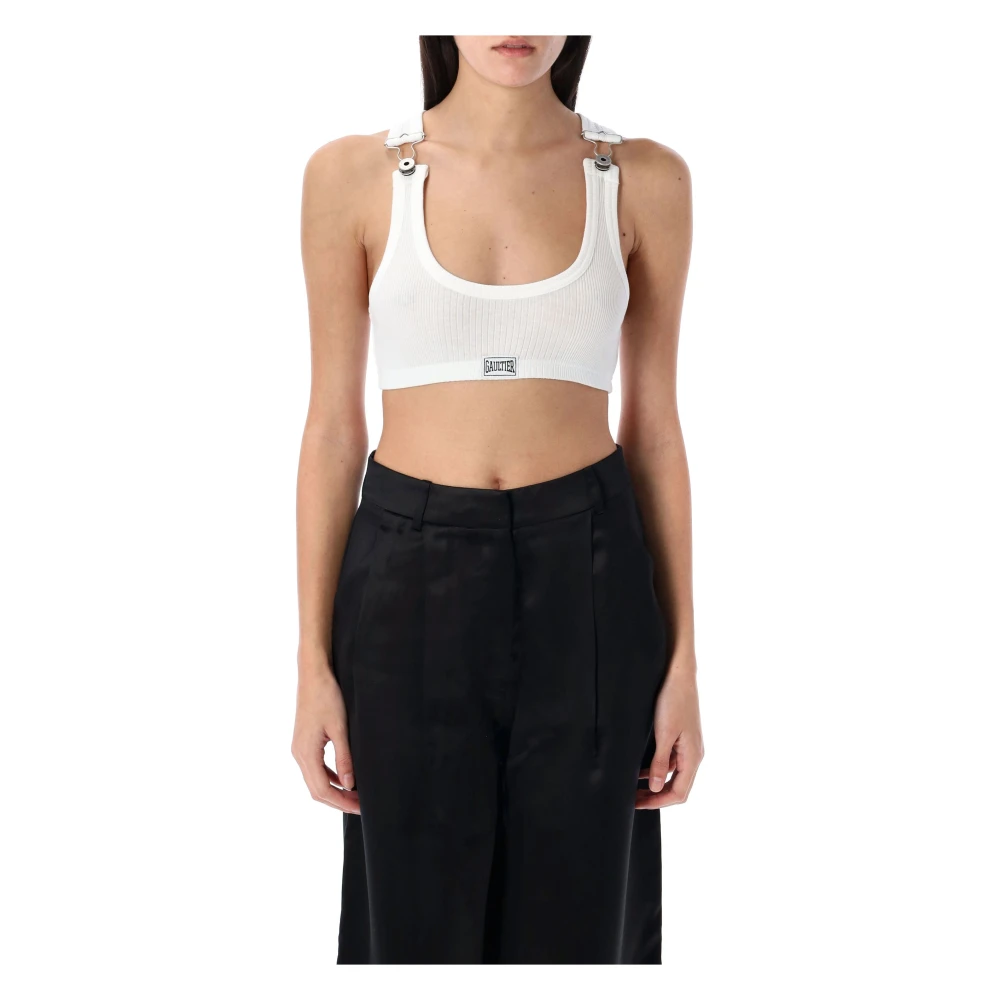 Jean Paul Gaultier Witte Geribbelde Tanktop met Gespen White Dames
