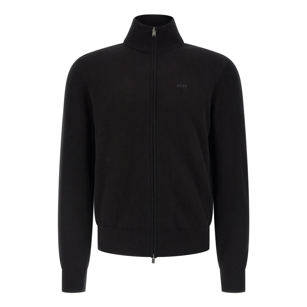 Hugo Black Zip-Throughs, Male, 2XL, Upalano Cotton Knit Cardigan