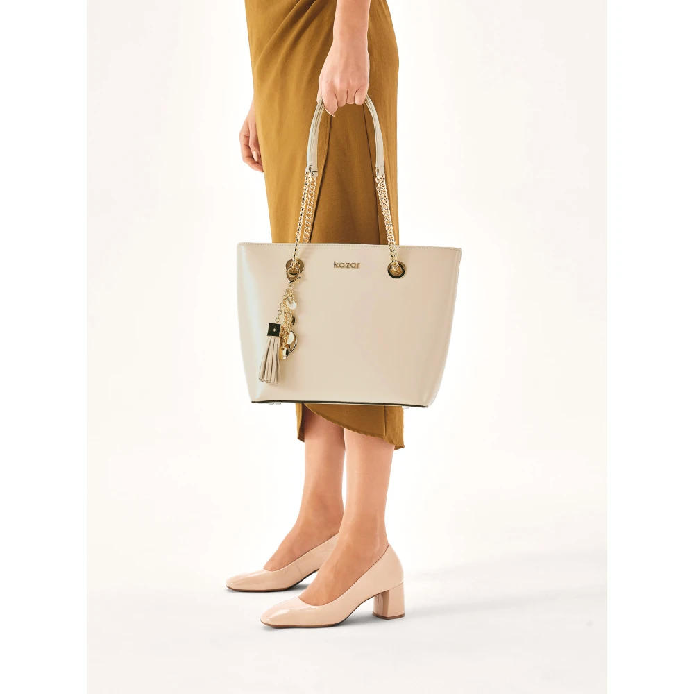 Kazar Grote schoudertas met sleutelhanger Beige Dames