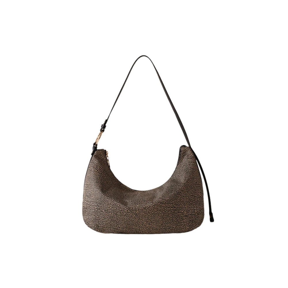 Borbonese Middelgrote Hobo Tas met Natuurlijk Zwart Print Black Dames